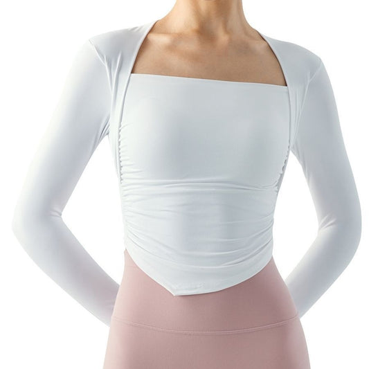 Two-piece Yoga Clothes Long Sleeve Semi-fixed Water Drop Cup Pleating Slim Fit Sports T-shirt